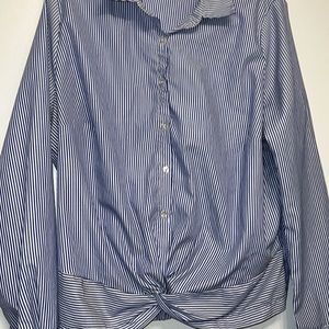 Pink Stitch Women’s Long Sleeve Button Up Shirt 1X Plus Stripes Twisted Front